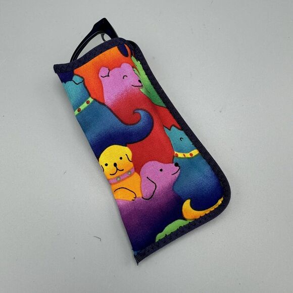 Puppy Dog Fabric Reading Eye Glass Pocket Case Multi Color Animal Themed Soft - Picture 4 of 4